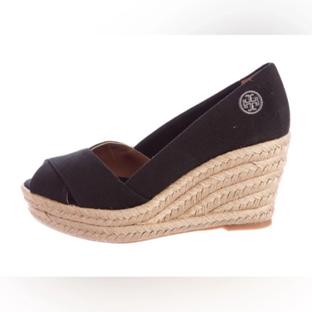 Tory Burch Black Filipa Wedge Espadrilles.